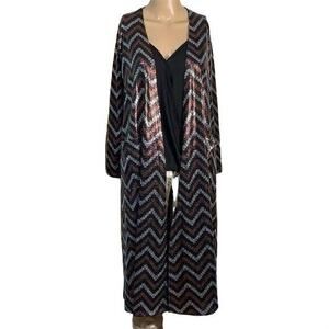LulaRoe Womens Duster Cardigan Sarah Open Front Long Sparkling Metallic XS